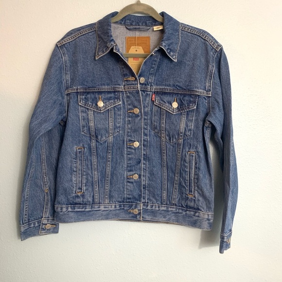 Levi's Original Sequin Trucker Jean Jacket Denim Blue Red Size Small - Picture 4 of 16